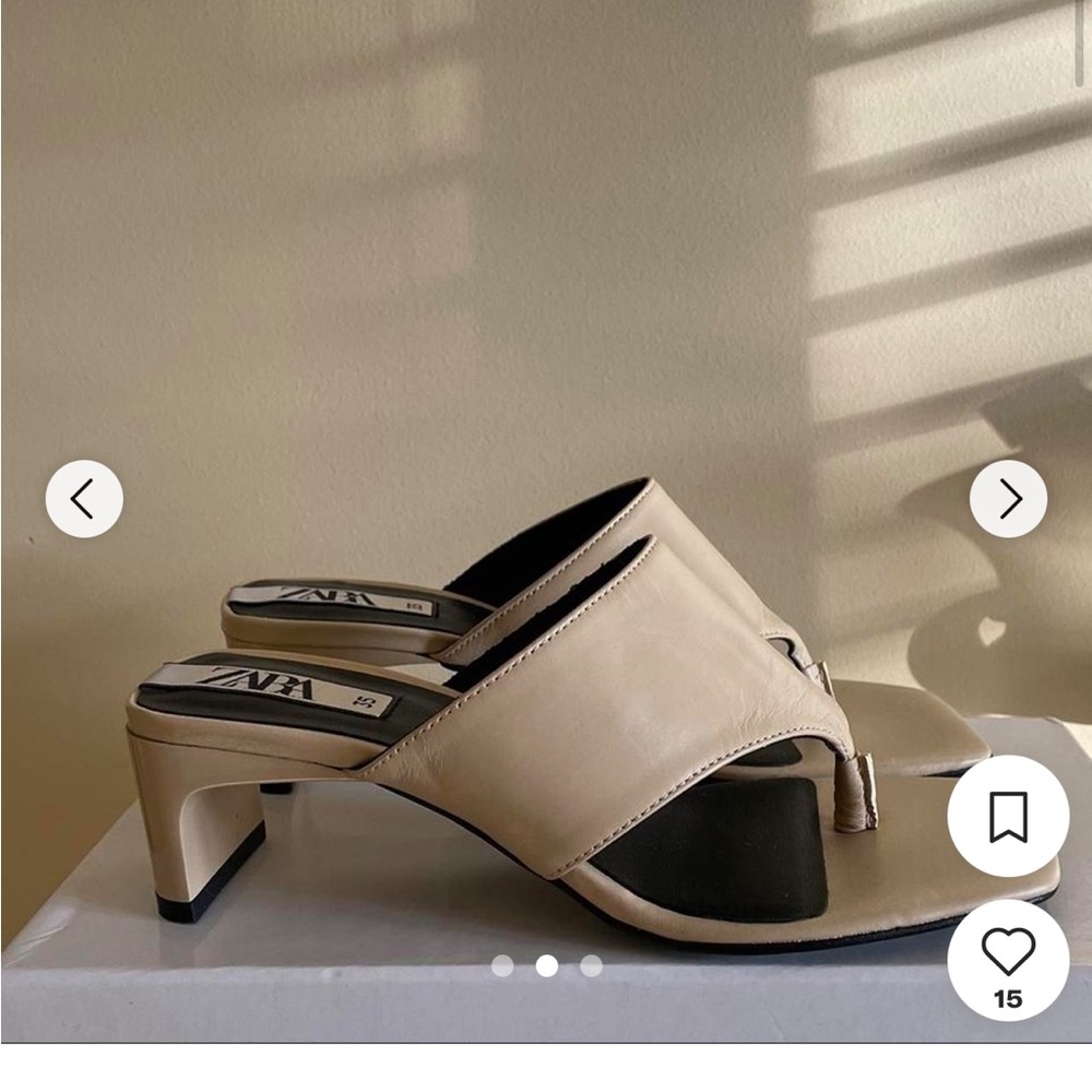 Zara Beige nude Women's Heeled Sandals thong mules kitten heel